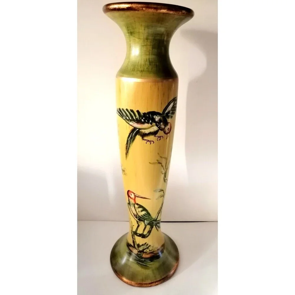 Vintage Hand Painted Birds Oriental Ceramic Home Decor Candle Holder 12